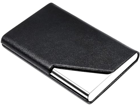 COYUN Porta Tarjetas De Visita Profesional Tarjetero Tarjeta Visita De Acero Inoxidable Caja De Tarjetas Visita Metal Cuero Soporte Tarjeta De Bolsillo Delgado Con Cierre Magnético Para Hombre Mujer