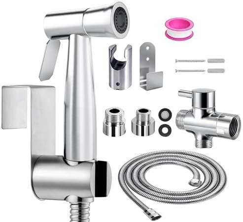 Pulvérisateur de bidet pour toilettes, avec valve G1/2 et un pulvérisateur G3/8, en acier inoxydable, pour hygiène personnelle et bac de lit, nettoyage des couches de bébé