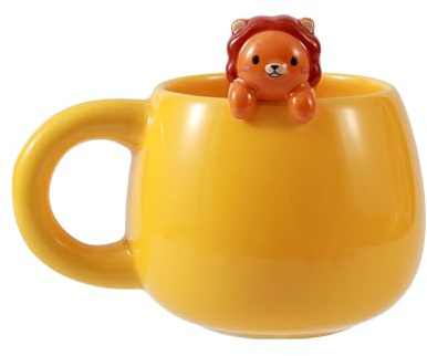 I-TOTAL - Keramikmugg med djur i keramik på kanten, te- eller kaffekopp 450 ml (LION)