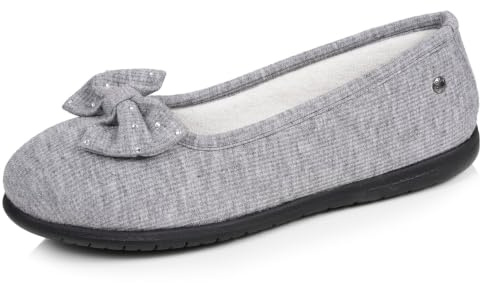 Isotoner Chaussons Ballerines femme semelle souple mémoire de forme | Pantoufle Technologie EVERYWEAR brevetée offrant une semelle ultra confortable, légère et souple.