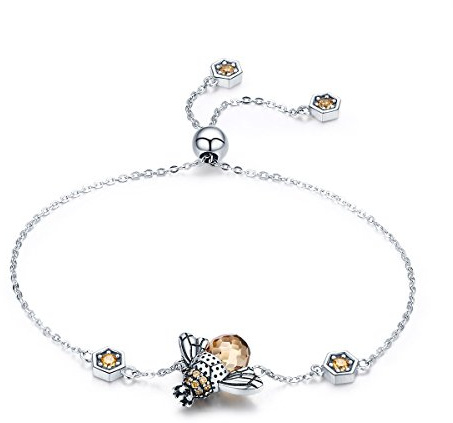 Äkta 100% 925 Sterling Silver Dansande honungsbi Kedjelänk Damarmband Kristall Stora stensmycken