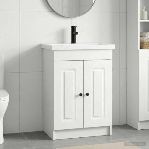 Ziaphsol Badrumsmöbelset vit av trämaterial 56 x 37,5 x 81 cm med handfat och kran, tvättställ för badrum och gäster, toalett, underskåp med förvaringsutrymme, skåp, utrymmesbesparande
