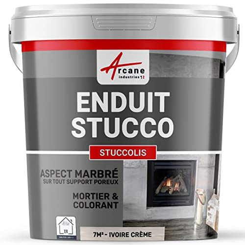 Enduit Stucco Intérieur avec Mortier et Colorant 7 m² Ivoire Crème | Mortier et Colorant, s'Applique en Intérieur sur Plâtre, Ciment et Béton, Nettoyage à l'Eau - Arcane Industries