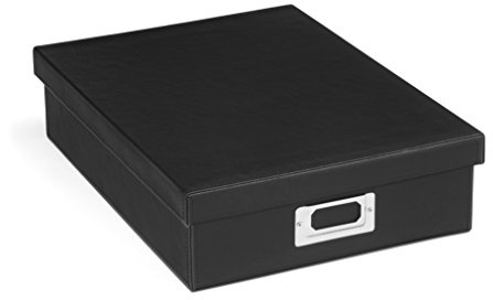 Osco Faux Leather A4 Document Storage Box with Lid, Stackable Desk Paperwork Organiser for A4 Files Envelopes, Durable Filing Solution for Home or Office, 8.5×25×33.5 cm, Black