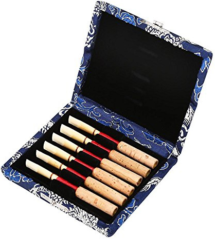 Oboe Reed Case de Estuche Funda de Caja de Cañas Oboe, Protege Contra la Humedad Madera + Funda de Tela de Seda Reed Case Holder Caja de Alenamiento para 6 Pcs Oboe Reeds Arce de Madera