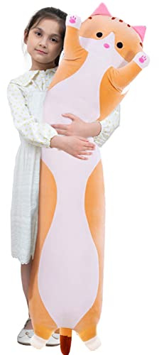 Kekeso Giant Cat Pillow Plush Cartoon Kitty Sleeping Hugging pillow, Cuddly Soft Long Kitten Body Pillow Doll Cat Toy for Kids Girlfriend (Yellow, 150cm/59.05inch)