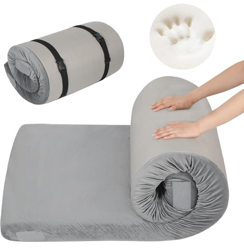 REDCAMP 7.6cm Thick Memory Foam Camping Mattress, Detachable outer Cover，Portable Roll Up Single Guest Bed for Car, Tent & Floor, Futon Mat Sleeping Pad, Grey Small Single