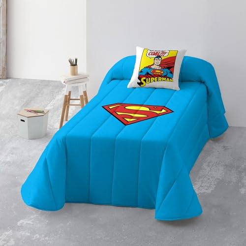BELUM | Bouti Superman vändbart överkast Två mönster på ett bouti-överkast, 100 gr modell Superman - Man of Steel, Bouti överkast för 135 säng (235 x 270 cm)