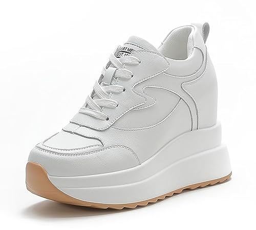 JAOOUU Sneakers da Donna con Zeppa E Plateau Leggeri Scarpe da Ginnastica alla Moda con Suola Spessa per Il Tempo Libero Bianco 35EU