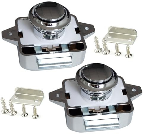 Vastsea 2 Pezzi Caravan Push Lock, Pulsante Per Serratura Armadio, Senza Chiave Chiusura Della Porta a Pulsante con Viti, per Camper, Caravan,Furgone, Yacht, Cabinet Door