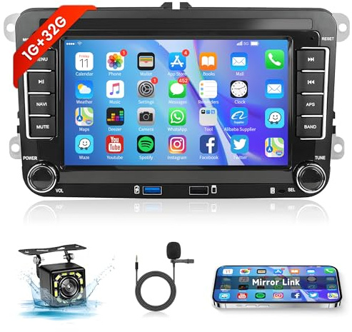 1G + 32 G Android 13 bilradio för VW Golf 5 6 Passat Polo Tiguan Touran Caddy Skoda Seat med GPS-Navi WiFi 7-tums bilradio med spegellänk Bluetooth FM/RDS/DAB+/USB/OBD2/DVR/SWC backkamera