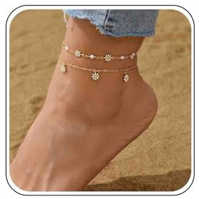 Daisy Flower Anklet Thin Gold Chain Layered Set Summer Beach Bracelet Bead Pearl Boho Jewelry for Women and Girls