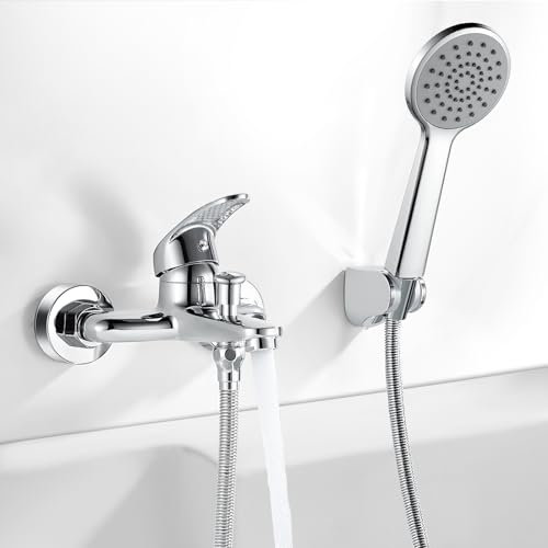 Coleniny Badewannenarmatur mit Handbrause | Klassisch Badewannen Amaturen Set | Einhand Wannenbatterie aus Messing Wandmontage | Mischbatterie Dusche Set mit Duschbrause und 1.5m Schlauch | Chrom
