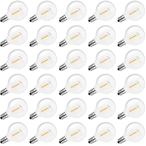 Hfourhnik G40 Lampadine LED di Ricambio, E12 Attacco Vite Lampadine a Globo Infrangibili per Luci a Catena da Esterno, Bianco Caldo, Confezione da 30
