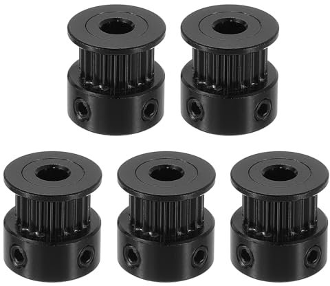 sourcing map 5 Pcs Aluminum 20 Teeth 5mm Bore 6mm Width Timing Belt Pulley Wheel Idler Pulley Synchronous Wheels Gear Part for 3D Printer, Black