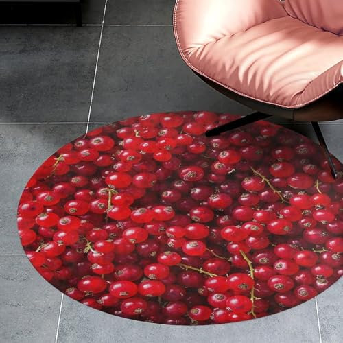 Runder Teppich für Schlafzimmer, saugfähige Badematte, rutschfeste Stuhlauflage, frische rote Beeren, Teppich für Wohnzimmer, Fußmatte, 80 cm, für den Eingangsbereich, kleiner Bodenteppich, waschbar,