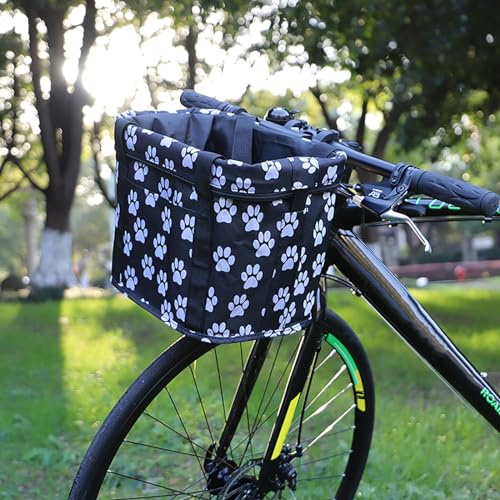 Pet Bike Baskets, Folding Detachable Handlebar Front Basket, Small Cat Dog Carrier Bicycle, Cycling Holder Storage Basket Quick Released Shoulder Bag