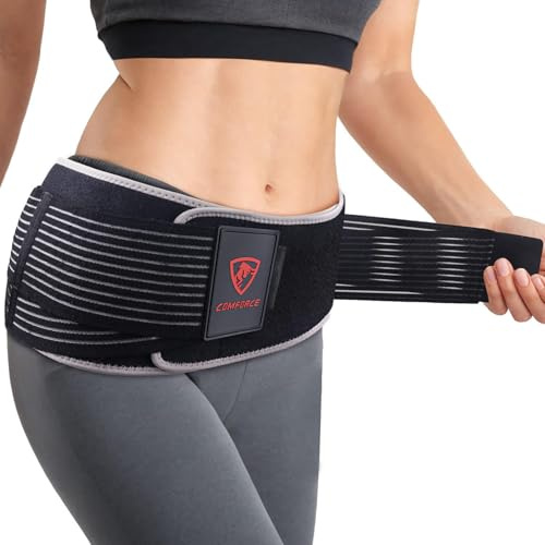 COMFORCE Ceinture de soutien sacro-iliaque pour homme et femme, avec poche de glace pour utilisation chaude et froide, ceinture de soutien articulaire en Si, soulagement de la douleur pour la