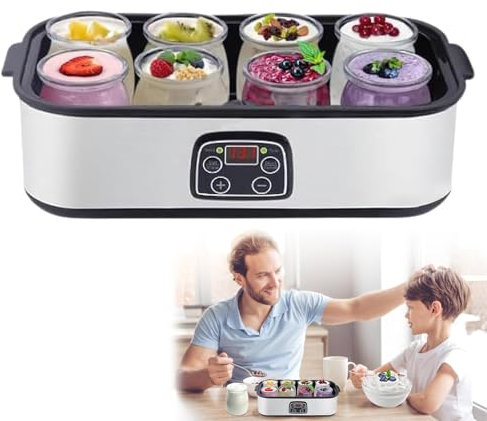 Yogurt Maker, 1400ml Automatic Yogurt Maker Machine,Adjustable Temperature & Time Control for Fresh Homemade Yogurt, for Better Intestinal Health,with 8 Pcs Glass Jars, Perfect Health Gift (A)