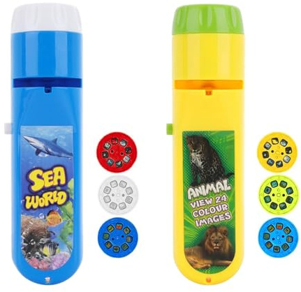 Wild Animal & Seaworld Torch and Projector - Fun Torch Projector for Kids with Animal and Sea Life Themes, Educational Toys for Boys and Girls, Child’s Torch with 6 Discs and 48 Images