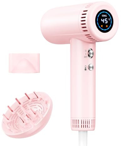 Ionic Hair Dryer with Diffuser - 160,000 RPM High Speed Fast Drying Hairdryer for Women, 500 Million Anti-Frizz Negative Ions, 9 Temps Set, Travel Blow Dryer for Curly Smooth Hair, Auto Clean