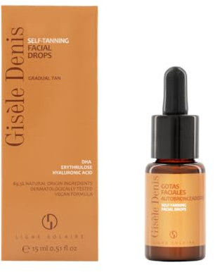 GISÈLE DENIS - Gocce Autoabbronzanti Viso 15 ml, Abbronzatura Graduale, Idratante, Autoabbronzante Viso, con DHA, Eritrulosio e Acido Ialuronico, Profumazione Gradevole, Formula Vegana