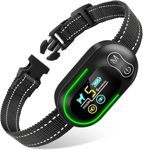 Wizco Rechargeable Anti Bark Dog Collar – Smart No Shock Training Collar with 5 Sensitivity Levels, Beep & Vibration Modes for Small, Medium & Large Dogs (Black)