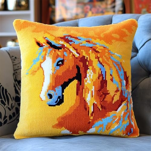 Kit gancio di chiusura fai-da-te,cavallo animale,kit gancio di chiusura per cuscino stampato gancio di chiusura fai da te per principiant,43x43cm