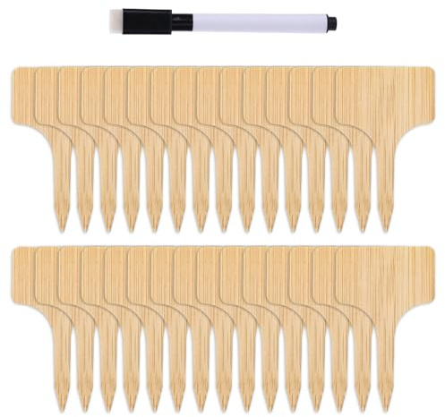 IDNVFY 30 Piezas De Plantas De Madera Y 1 Marcador para Escribir Letreros De Jardín, Insertos Creativos De Tarjetas De Plantas, Requisitos De Jardín.