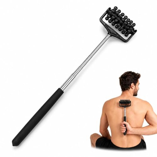 Livawnd Telescopic Muscle Roller Stick, 22-59cm Adjustable Length Massage Roller with 360° Rotating Balls, Manual Body Massager for Muscle Soreness Relief & Exercise Recovery, Black