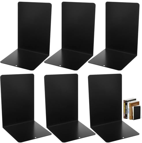 6 Pcs Fermalibri in Metallo Nero con Tappetino Antiscivolo, 20x13,5x10cm Ferma Libri per Mensole, Reggilibri da Mensola Decorativi, Reggi Libri Libreria per Scaffali, Ufficio, Biblioteca, Casa, Scuola
