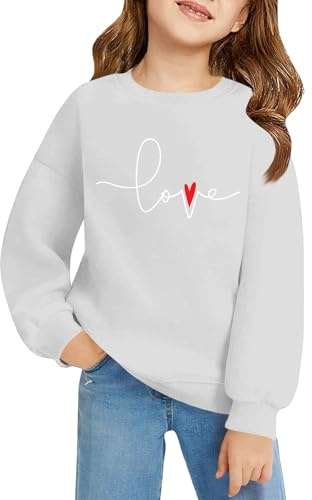 IAJDKMEK Valentines for Toddlers Kids Valentine Shirts Girl Boy Toddler Cute Heart Long Sleeve Tee Tops 9-10 Years White