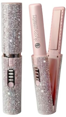 ELYSS’ GLOW – Mini Lisseur Cheveux Portable avec Strass | Compact & Léger | Chauffe Rapide | Idéal Retouches & Voyage | Format Sac à Main