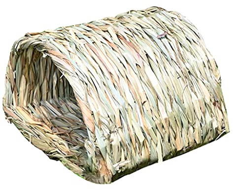 YPBEW Letto di erba per nido di fieno Piccoli animali da masticare giocattoli per denti fatto a mano tunnel di paglia intrecciata casa per criceti criceti erba casa