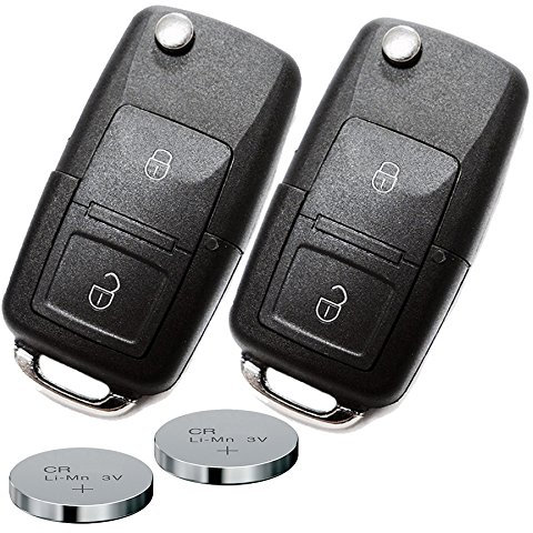 Auto Schlüssel Funk Fernbedienung 2X Gehäuse 2 Tasten + 2X Rohling HAA + 2X CR2032 Batterie für VW SEAT Skoda