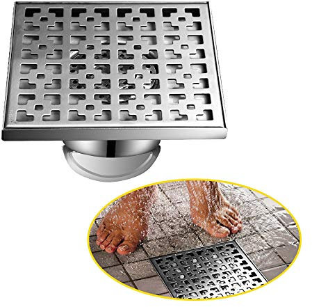 Duschrinne,Duschrinne Bodenablauf,Edelstahl Ablaufrinne Siphon mit Geruchsstop,Quadrat,Randablauf,Geruchsneutral,für Badezimmer,Dusche Rinne,Silver-20×20cm