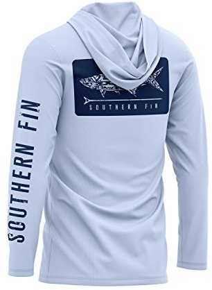Southern Fin Apparel Performance Fishing Hoodie Shirt for Men Women UPF UV 50+ Lightweight With Hood (Large, Arctic Blue)