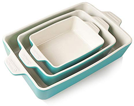 Sweejar Ceramic Bakeware Set, Rectangular Baking Dish for Oven Lasagna Pans for Cooking, Kitchen, Cake Dinner, Banquet and Daily Use, 11.8 x 7.8 x 2.76 Inches of Casserole Dishes (Turquoise)