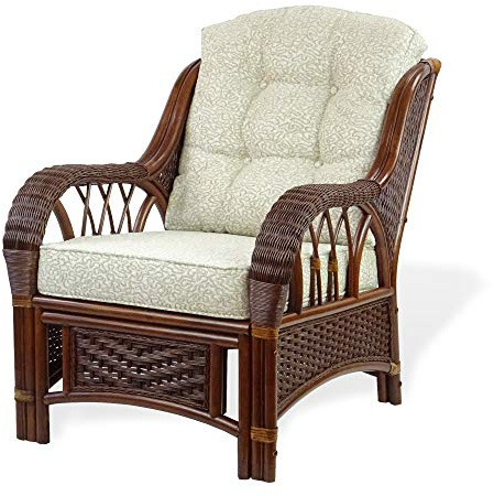 Wickerix Alexa Living Armchair Dark Walnut Color Natural Rattan Wicker Handmade Design with Cushion
