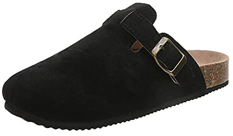 ERLINGO Women’s Leather Clogs, Ladies Slip On Garden Clogs Summer Beach Mule Clogs Backless Kitchen Garden Slippers Soft Wide Fit Sandals for Casual Backyard Outdoor Black