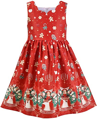 Sunny Fashion Vestido para niña Navidad Rojo Reno Pan de Jengibre Hombre Cascabel 4 años