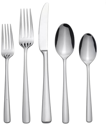 Oneida B1013020AL20 Doublet 20 Piece Everyday Flatware Set, Stainless Steel, Metallic