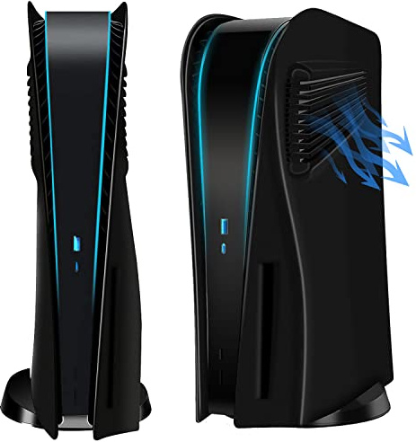 ElitePlay Black PS5 Faceplate with Cooling Vents Cover Curved Replacement Plates Shell Accessory for Playstation 5 Disc Edition