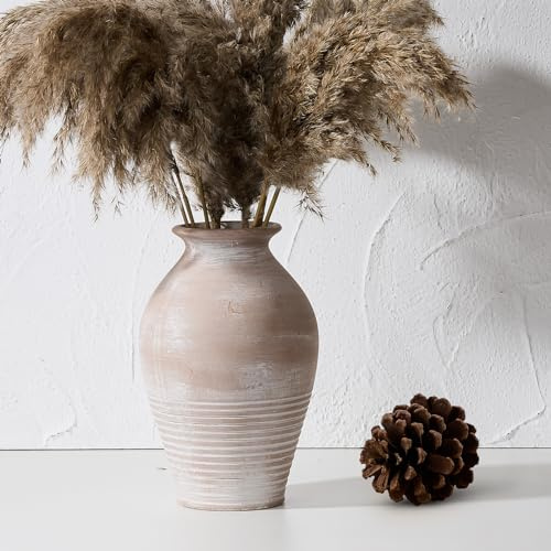 LUKA Rustik bondgårdsvas, 23,4 cm (9,2 tum), vitbelagd terrakottavas, keramik, dekorativa blomvaser, lera, dekorativa vaser för heminredning, bord, vardagsrum, hylla, spiseldekoration