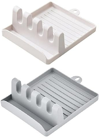 BARAC Porta cucchiai da cucina, accessori da cucina, forchette, spatola, mensola, forniture da cucina, organizer per riporre utensili per il comfort, 2 pezzi (bianco + grigio)