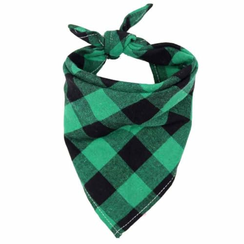 SHTGOI 2 stycken hundhalsdukar, klassisk rutig bandana, tvättbar bomull, hund, triangulär halsduk, justerbar halsduk, huvuddukar för små medelstora hundar, katter, stor grön-svart rutig S