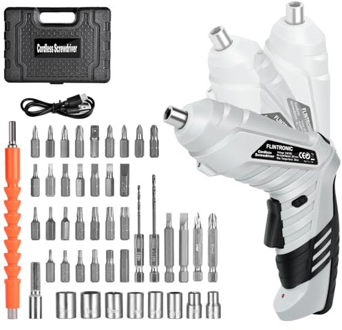 Flintronic Perceuse Visseuse Sans Fil 3.6Nm, Visseuse Devisseuse 1300mAh 3.6V + 46 Accessoires, 2 Sens Rotation + Lampe LED, Câble Charge USB, Idéal pour Artisans, Installation de Meubles et Jouets