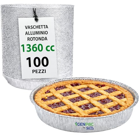 GM 100 Vaschette Alluminio Rotonde 22,5 cm da 1360 cc – Usa e Getta per Forno e Congelatore – Ideali per Torte e Gastronomia