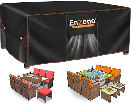 Enzeno Funda Mesa Exterior Impermeable,Funda Muebles Exterior Impermeable 200x100x74cm,Cubierta Conjunto Jardin Aplicable a Mesa y Sillas,Anti Viento, Anti UV