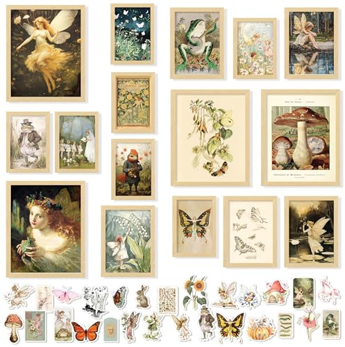 97 Decor Vintage Fairycore Wall Art, 16 Cottagecore Fairy Prints, Unframed